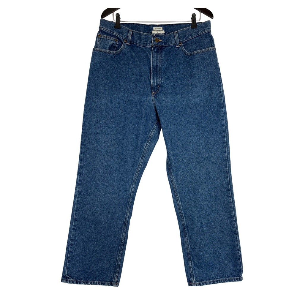 LL Bean Original Fit Straight Leg Jeans Women 16 Reg Medium Wash Denim High Rise